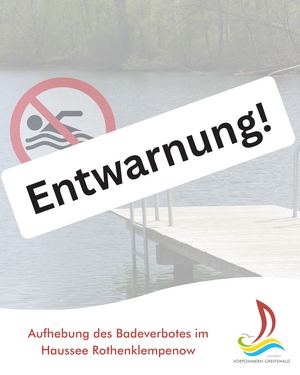 Entwarnung: Aufhebung des Badeverbotes im Haussee Rothenklempenow.