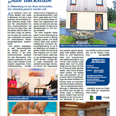 Zeitungsbericht Multiples Haus Meiersberg im Regionalmagazin FUER UNS