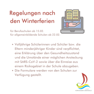 Regelungen nach den Winterferien f&uuml;r Schulen