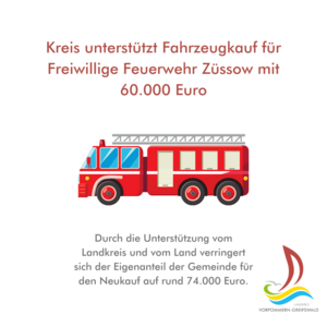 Kreis unterstützt Fahrzeugkauf für Freiwillige Feuerwehr Züssow mit 60.000 Euro