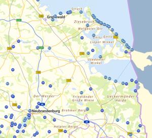 Bildausschnitt vom Landkreis Vorpommern-Greifswald aus der Online-Badewasserkarte