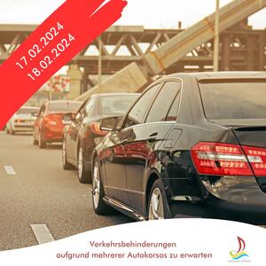 Hinweis auf Verkehrsbehinderungen am Wochenende aufgrund von Autokorsos