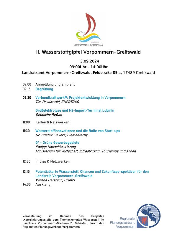 Programm II. Wasserstoffgipfel Vorpommern-Greifswald 