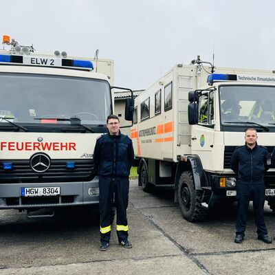 Foto: (v.l.) Felix K&uuml;hn, Hannes Kliesch, Paul Jungblut und Falko Wendlandt - Mitglieder Technischer Trupp des Landkreises Vorpommern-Greifswald
