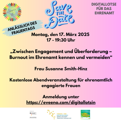 Digitallotse f&uuml;r das Ehrenamt - Abendveranstaltung zum Thema "Zwischen Engagement und &Uuml;berforderung - Burnout im Ehrenamt kennen und vermeiden"